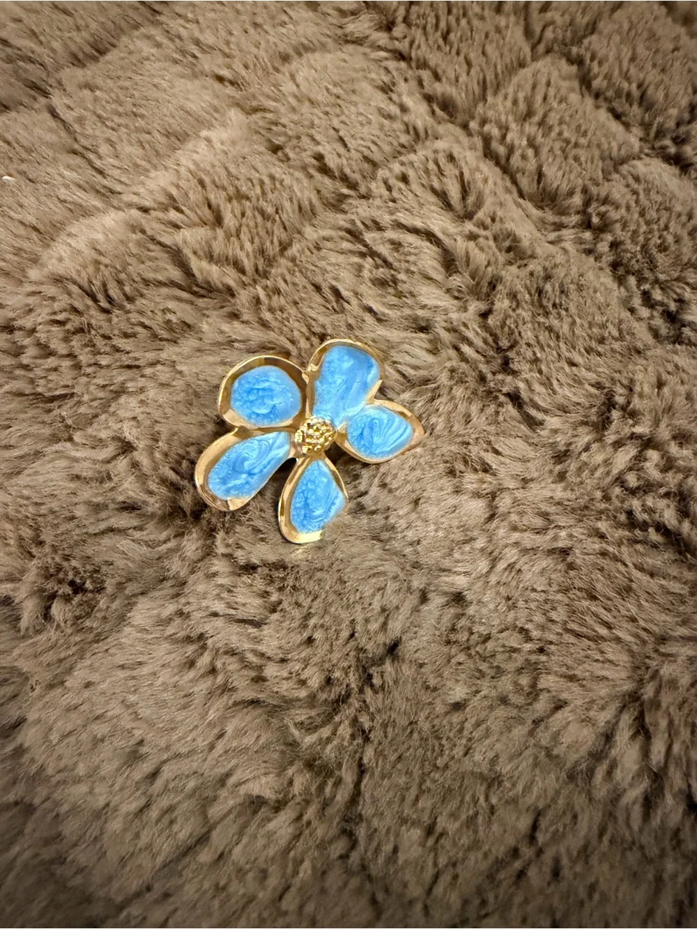 Gold-Tone Blue Enamel Flower Adjustable Ring